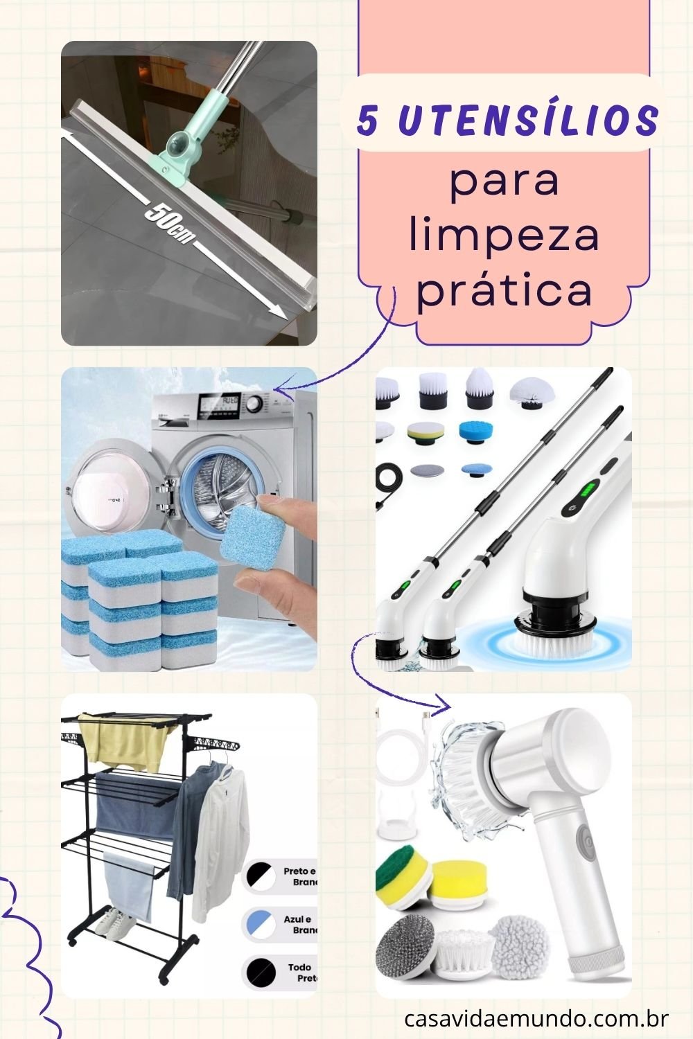 5 Utensílios para Limpeza Prática Descubra ferramentas que facilitam o dia a dia e tornam a faxina muito mais eficiente. Com esses cinco itens, você economiza tempo, esforço e ainda garante um resultado impecável na limpeza da sua casa. Do rodo de silicone à escova elétrica, conheça soluções inteligentes para cada tipo de tarefa.
